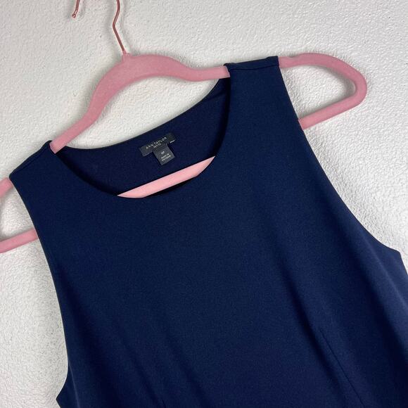 Ann Taylor Petite Navy Asymmetrical Flounce Hem Dress Size 10P Sleeveless Work - Picture 4 of 13